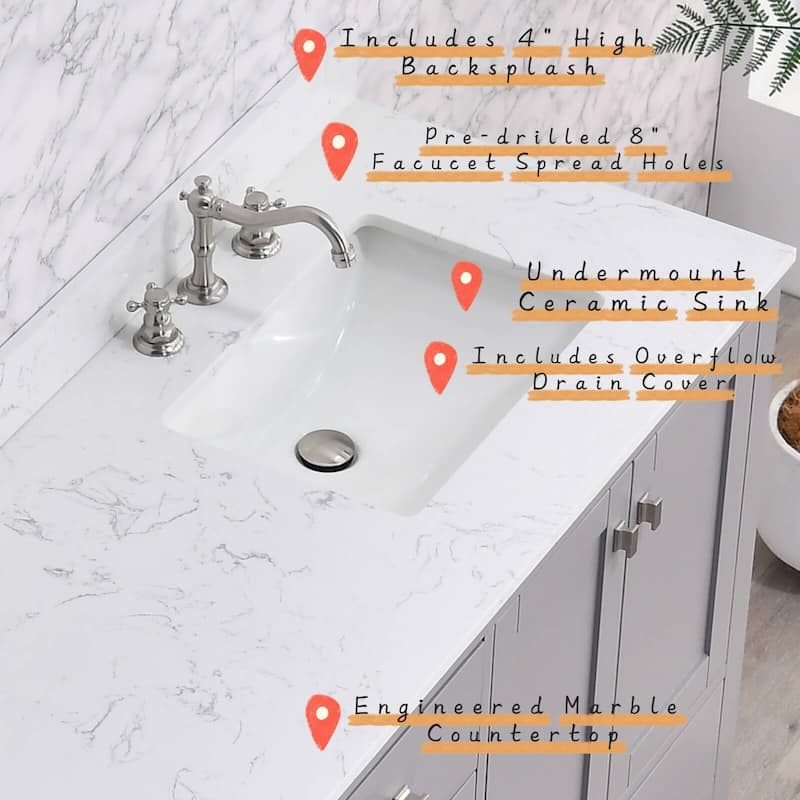 Prismosaic 72 in. Lunar Gray Vanity with Countertop & Splash,Double Sinks