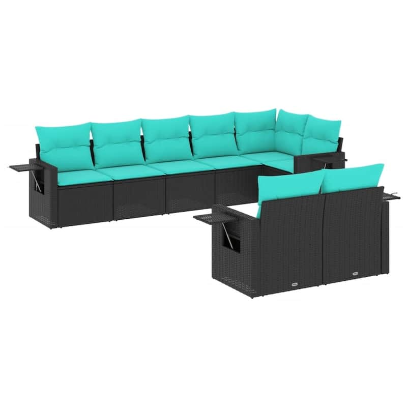 vidaXL 8 Piece Patio Sofa Set with Cushions Black Poly Rattan
