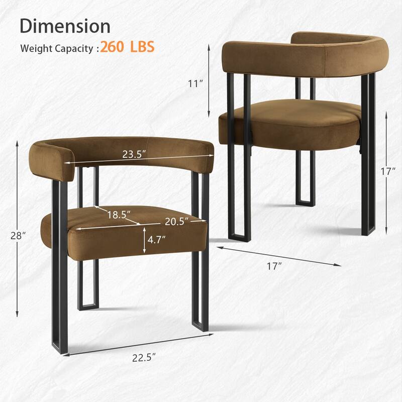 Modern Velvet Upholstered Dining Armchairs with Black Metal Legs (Set of 2/4/6)