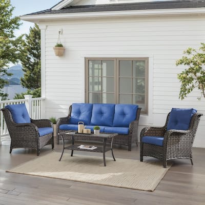 Outdoor Patio Chairs with Sofa Table Brown-Blue - Brown