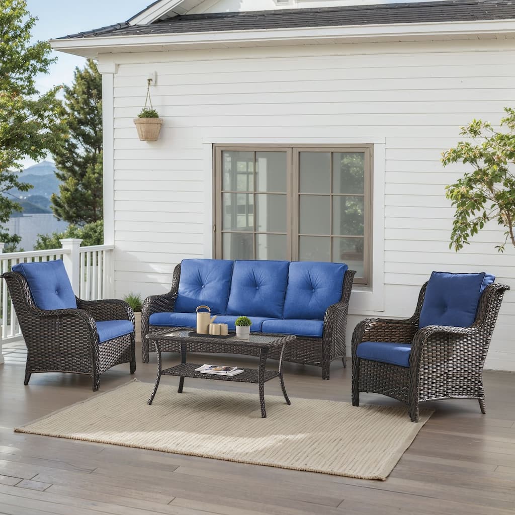 Outdoor Patio Chairs with Sofa Table Brown-Blue - Brown