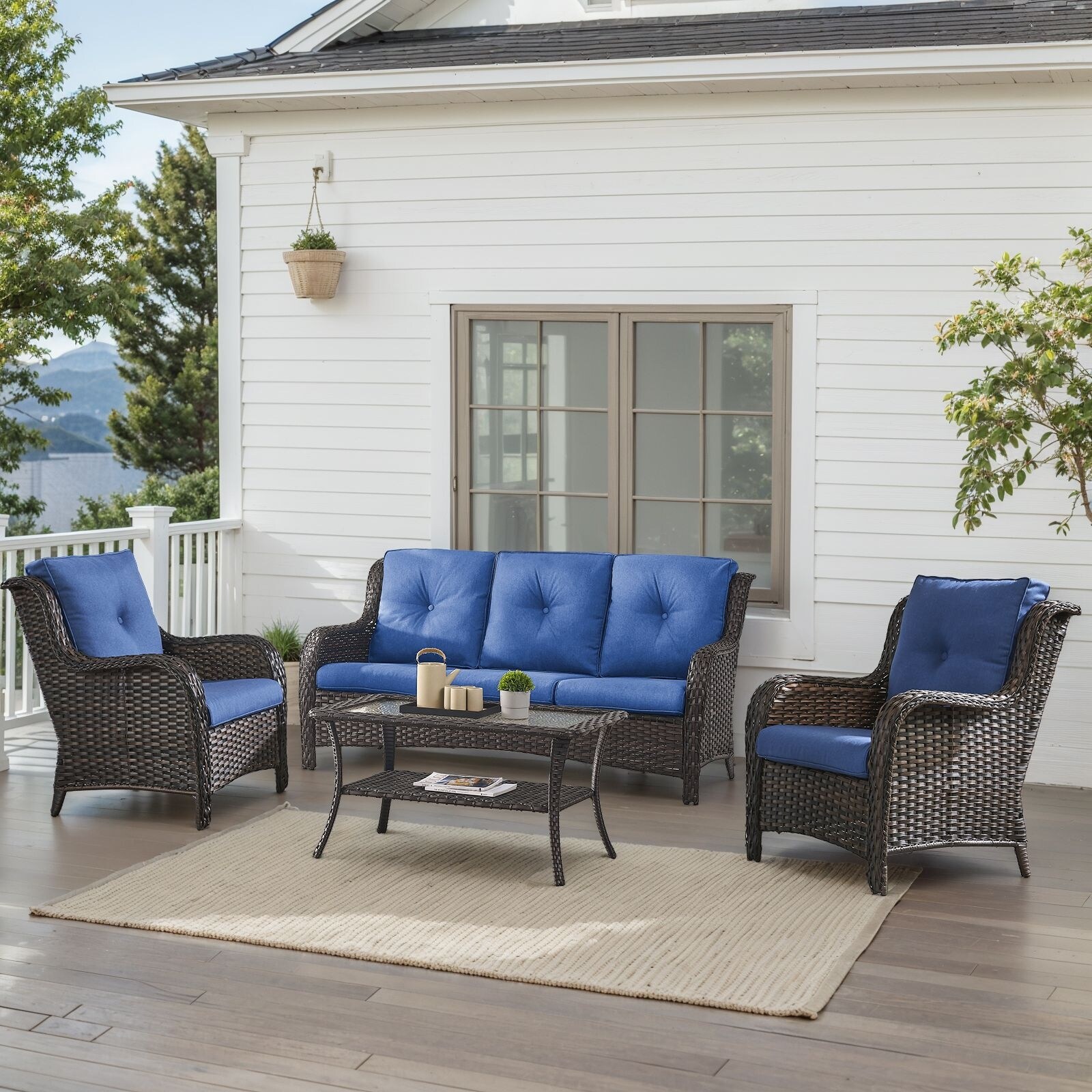 Outdoor Patio Chairs with Sofa Table Brown-Blue - Brown