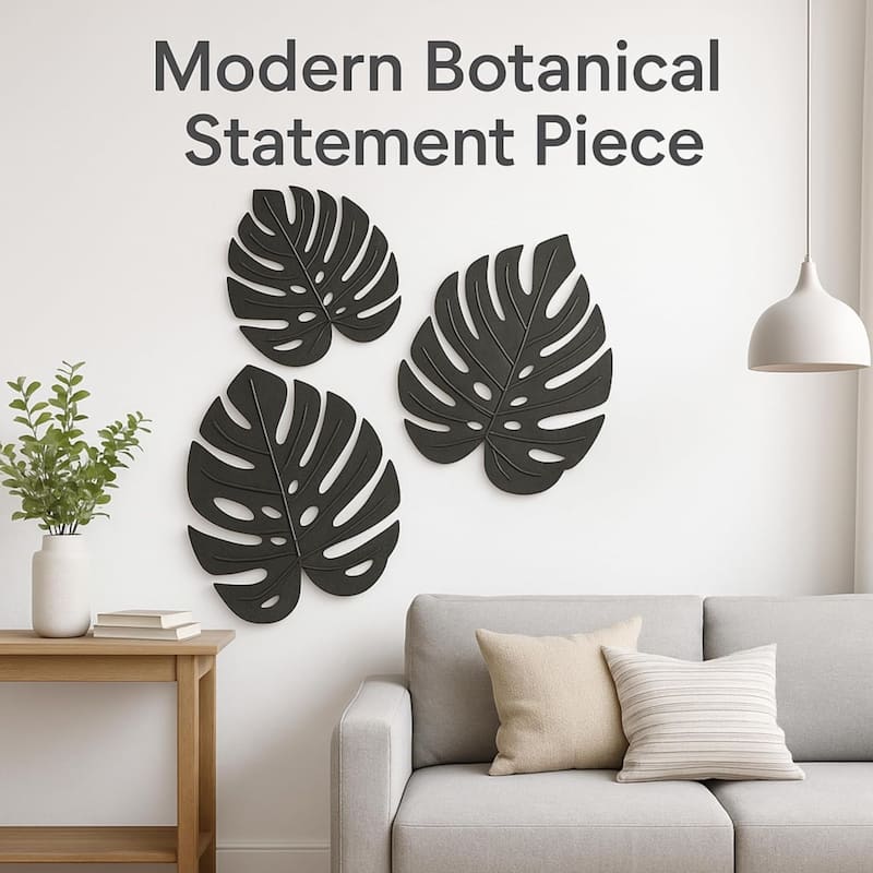 Black Green Portrait Metal Leaf Wall Art 24x22 Botanical Decor