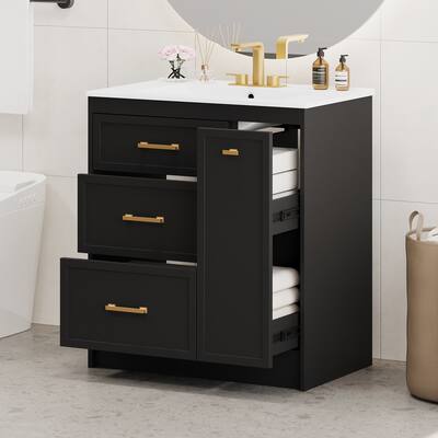 30 Inch Modern Bathroom Vanity with Ceramic Sink, Two Drawers with a Double-Layer Drawer