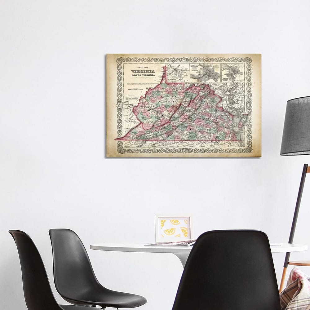 iCanvas "West Virginia Map" by PatentPrintStore Canvas Print