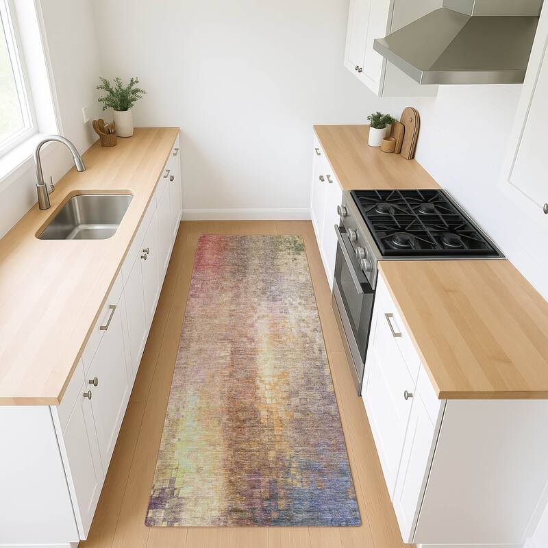 Machine Washable Indoor/ Outdoor Abstract Ombre Chantille Rug