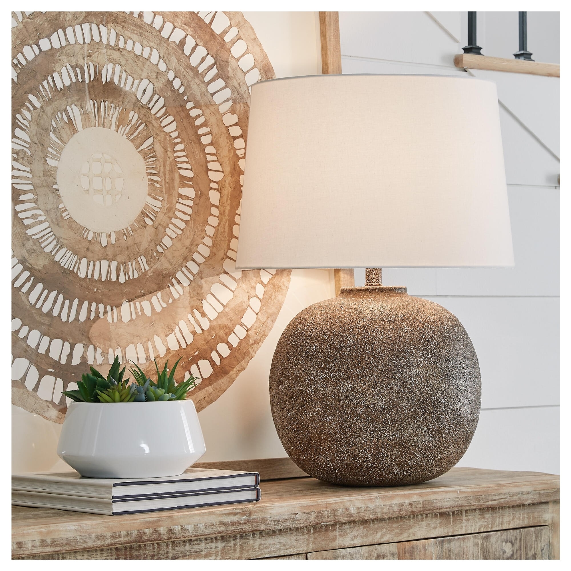 Signature Design by Ashley Neavesboro Antique Brown/White Table Lamp - 17.5" W x 17.5" D x 23.5" H