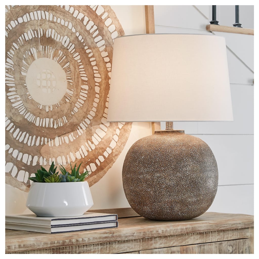 Signature Design by Ashley Neavesboro Antique Brown/White Table Lamp - 17.5" W x 17.5" D x 23.5" H