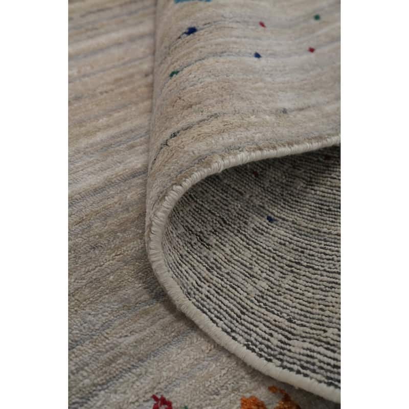 Hand Knotted Oriental Viscose Silk Carpet Tribal Animal Pictorial Beige & Ivories Gabbeh Area Rug - 9' 9'' X 8' 2''