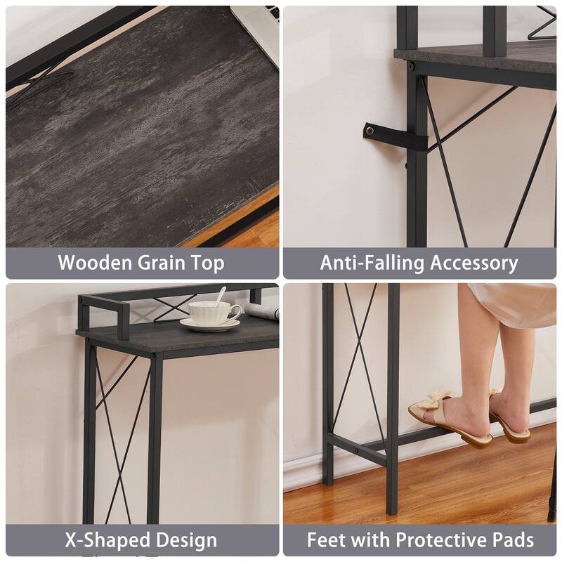 Javlergo Extra Long Console/Sofa Table with Charging Station&Power Outlet, Charcoal Grey