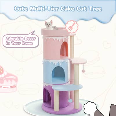43" Cat Tree Cat Tower for Indoor Large Cats, Cat Bed House with 3 Large Condos and Sisal Scratching Posts for Kittens