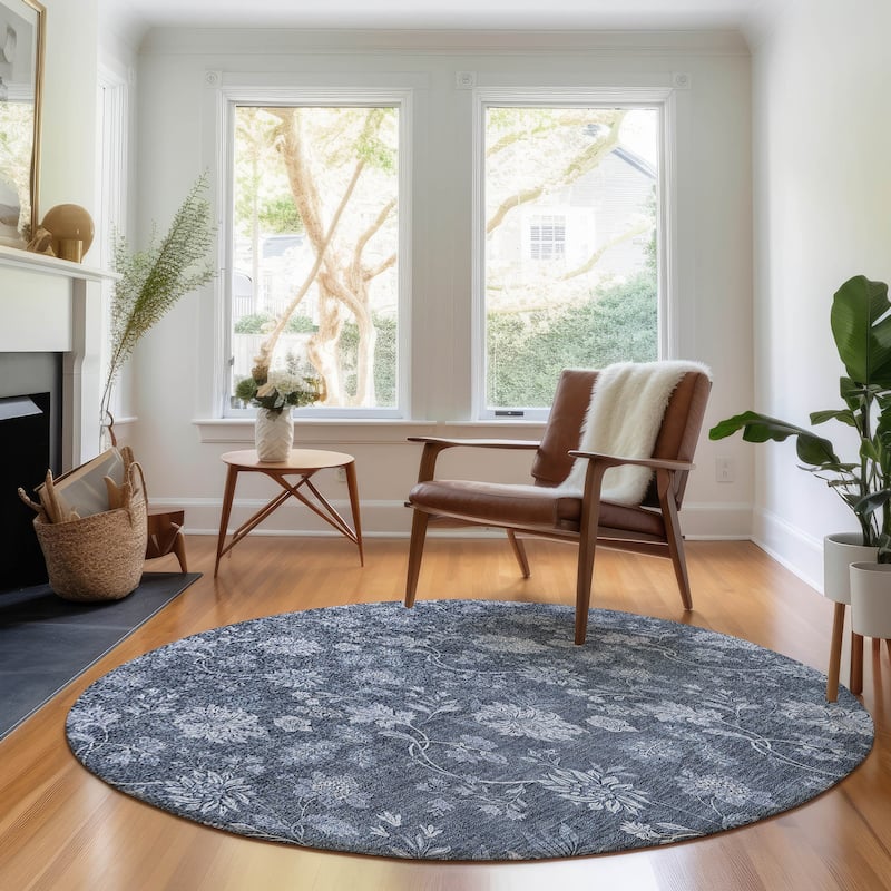 Premium Washable Super Soft Floral Borderless Mayfield Rug - Blue - 8' x 8' - Round
