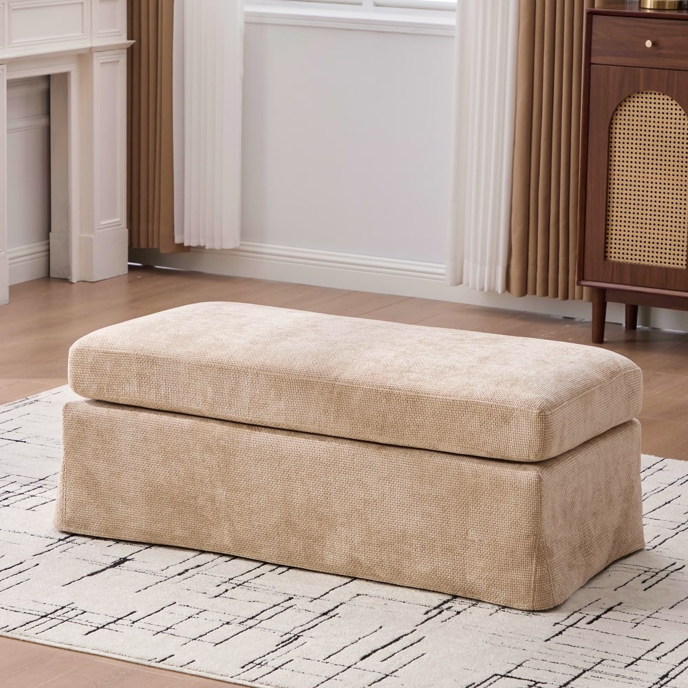 46"W Modern Upholstered Chenille Ottoman,Bench With Metal Legs