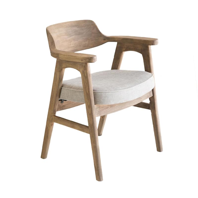 Zsy Dining Armchair, Anew Gray, Natural Brown Birch Wood, Curved Back