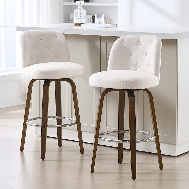 26"/29" Swivel Bar Stools/ Counter Stool with Bentwood Legs - Set of 2 - Linen-White - Bar Height
