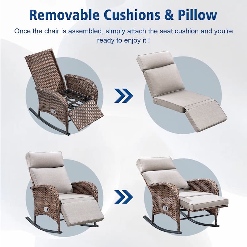 Pocassy Outdoor Curved Rocker Chaise Lounge Chairs with Side Table Set.