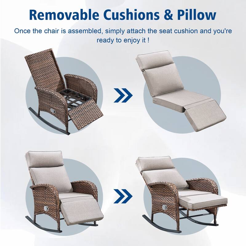 Pocassy Patio Rocker Chaise Lounge Chairs with Adjustable Backrest Set.