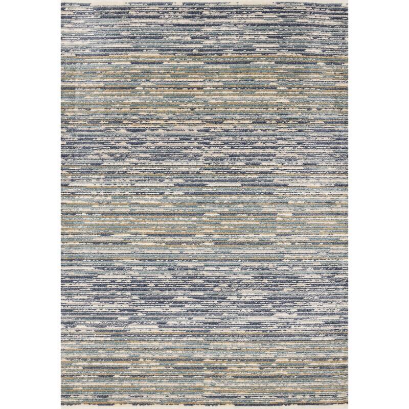 Cali Collection - Blue/White Distressed Texture Banded Rug