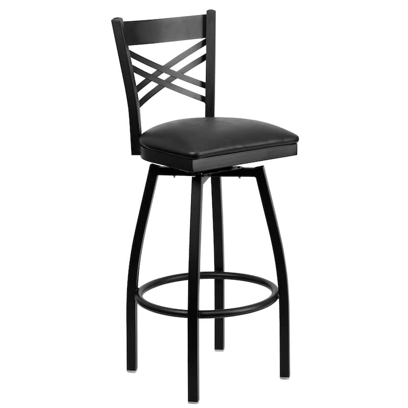 X'' Back Swivel Metal Barstool - 16.5"W x 20.5"D x 44.5"H - Black Vinyl Seat/ Black Metal Frame