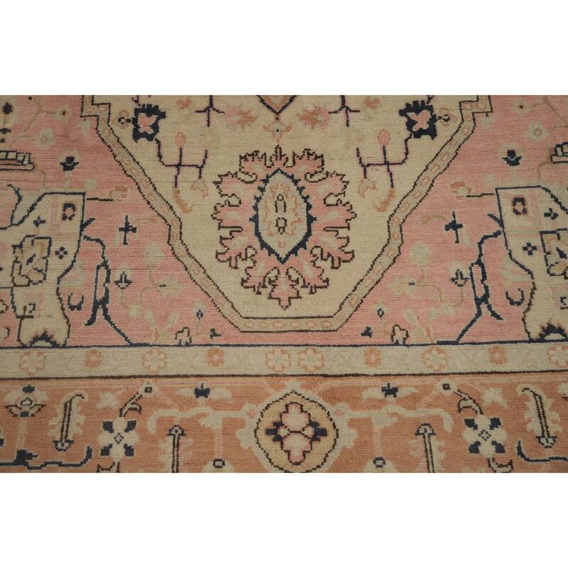 Hand Knotted Oriental 100% Wool Carpet Traditional Medallion Beige & Ivories Heriz (serapi) Area Rug - 9' 0'' X 5' 10''