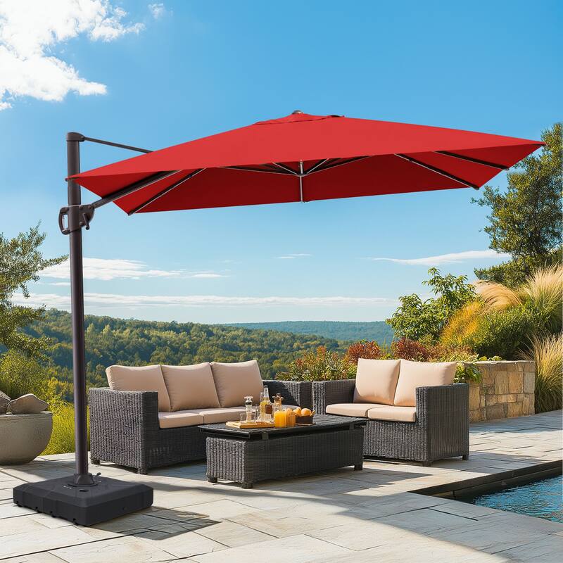 Outdoor 9 x 11 Ft Cantilever Patio Umbrella 360 Degree Rotation with Wheel Base