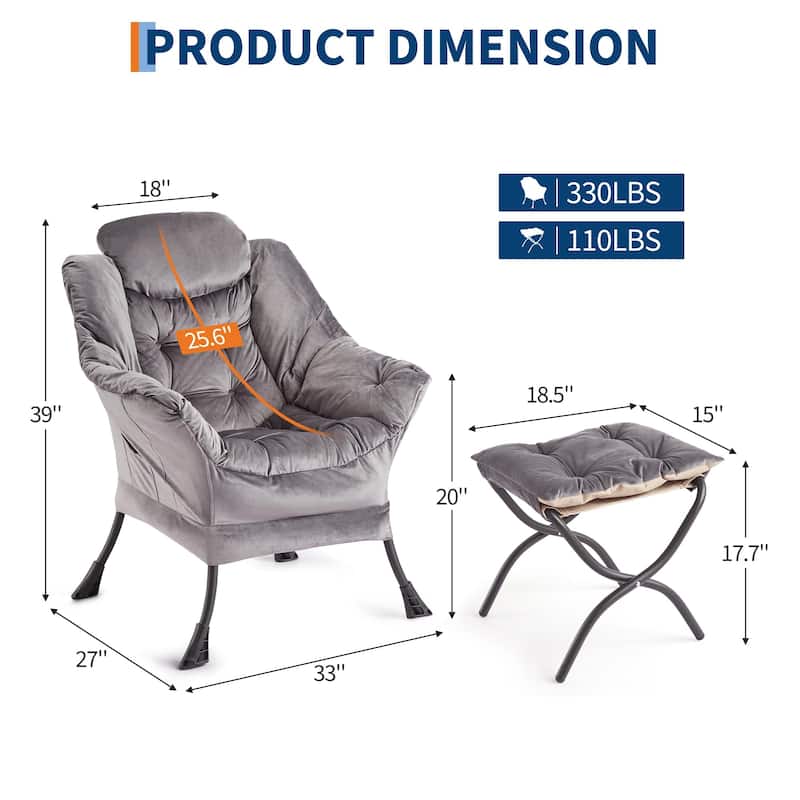 Lazy Chair with Ottoman, Modern Lounge Accent Chair,Leisure Sofa Armchair with Footrest,Reading Armchair