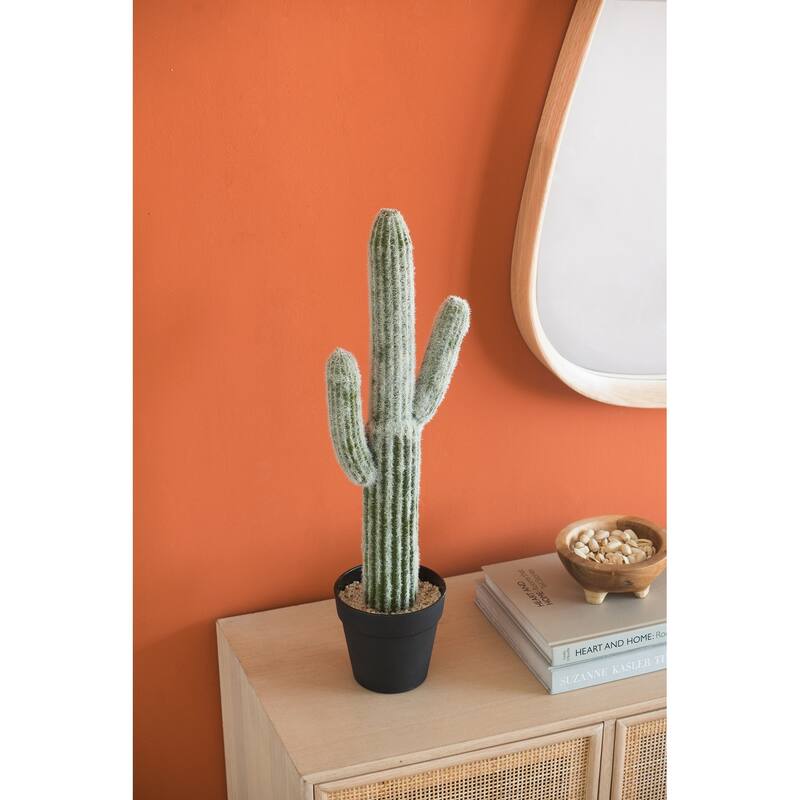 Artificial Saguaro Cactus in Black Pot 24.5 Inch Indoor Outdoor Desert Decor - Green