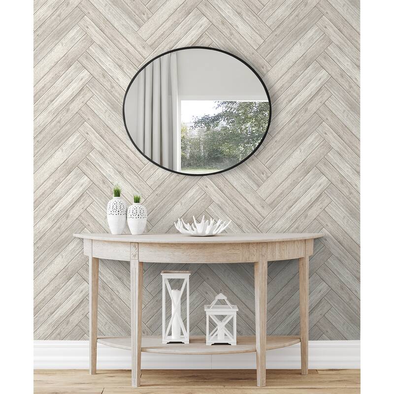 Surface Style Herringbone Wood Whitewash Peel & Stick Wallpaper 20.5