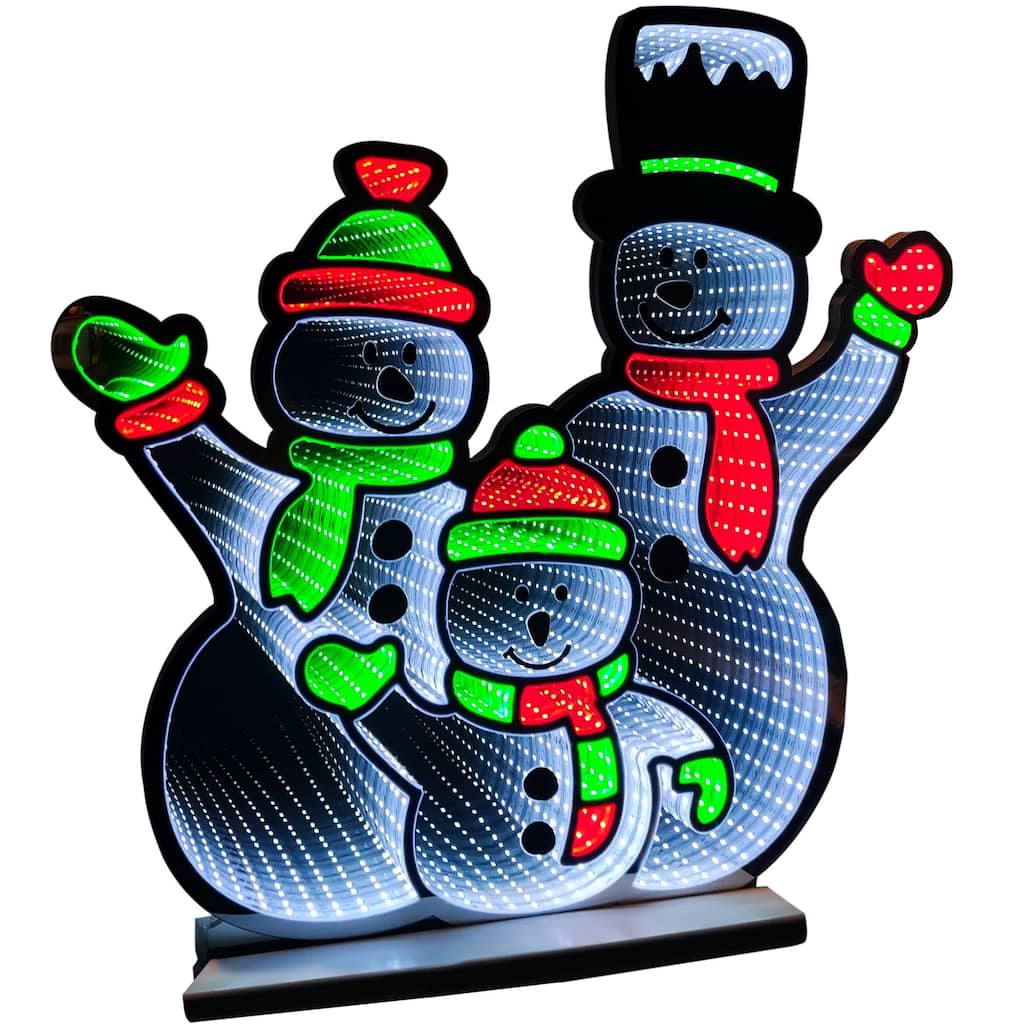 LED Lighted 3D Snowman Family Christmas Infinity Mirror - 26"