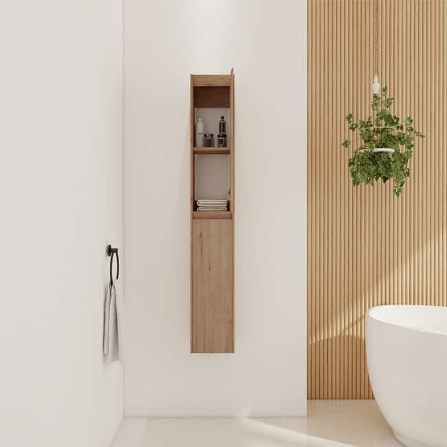 Bathroom Wall Cabinet with Soft-Closing Doors and Floating Installation Design.