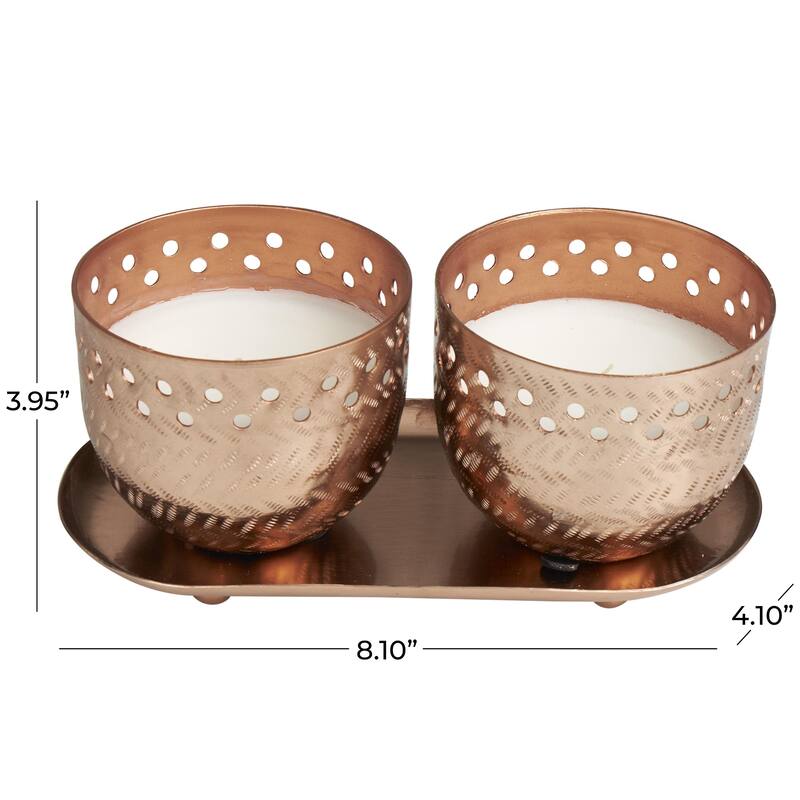 Metal Scented Cutout Spotted 7 oz 1 Wick Decorative Candle with White Wax - Set of 2 Gold, Silver, Copper - Roche River Decor