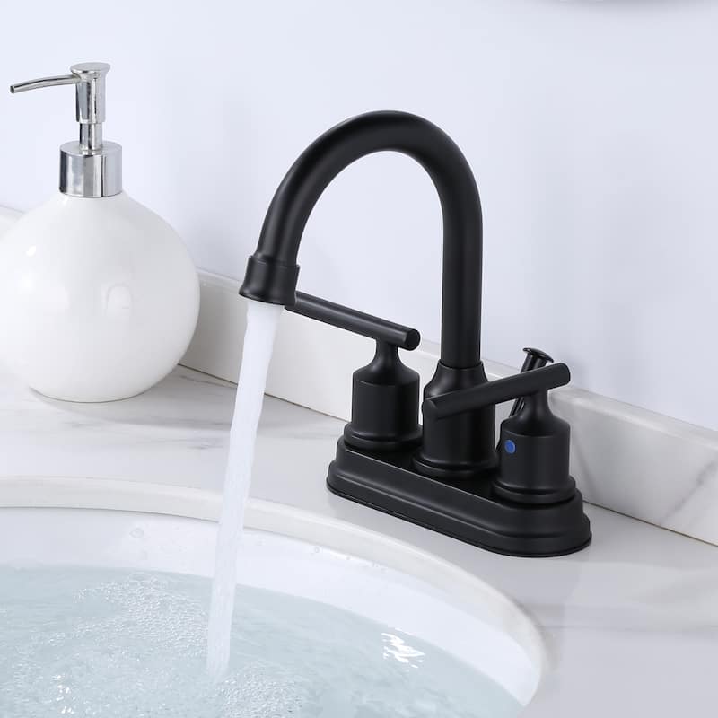 WOWOW 4 in. Centerset Double Handle Bathroom Faucet with Drain Kit Included
