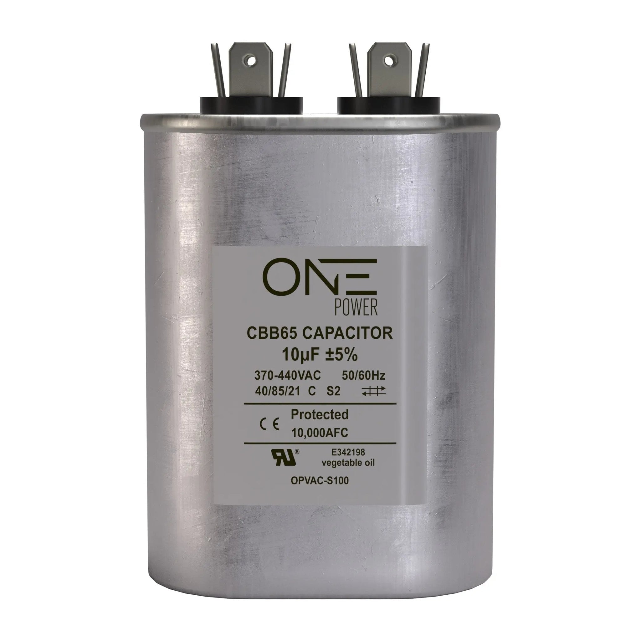 ONE Power 10-MFD, 370V or 440V Single Run A/C Capacitor 10 uF CBB65B Air Conditioner Capacitors - Silver