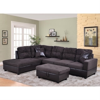 3-Pieces Sectional Sofa Set,Left Facing,Espresso Microfiber(105A)
