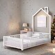preview thumbnail 2 of 10, White Sturdy Metal Frame Twin Size House Floor Bed with Guardrail, No Included Slats