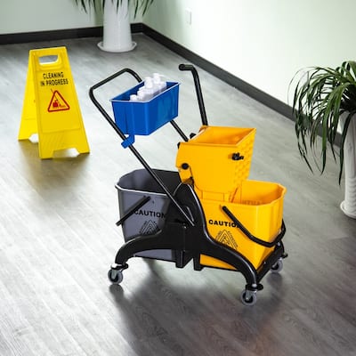 Mop Water Bucket Wringer Cart with Easy to Use Side Press Wringer, Smooth Wheels, Mop-Handle Holder