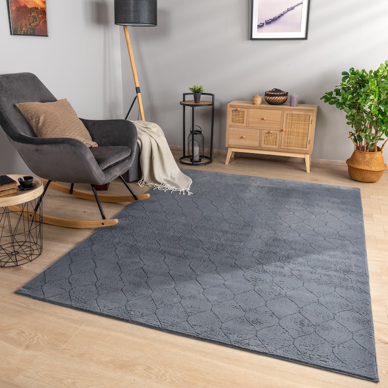 Soft Washable Area Rug with Diamond High-Low Effect - anthracite - 6'7" x 9'2"