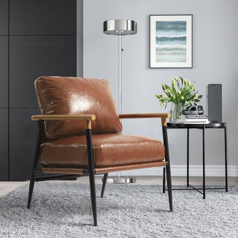 Upholstered Accent chair Club Chair for Living Room - Stand Leg - Brown Leather