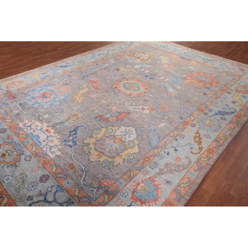 Gray Oushak Indian Area Rug Handmade Wool Carpet - 8'7"x 12'3"
