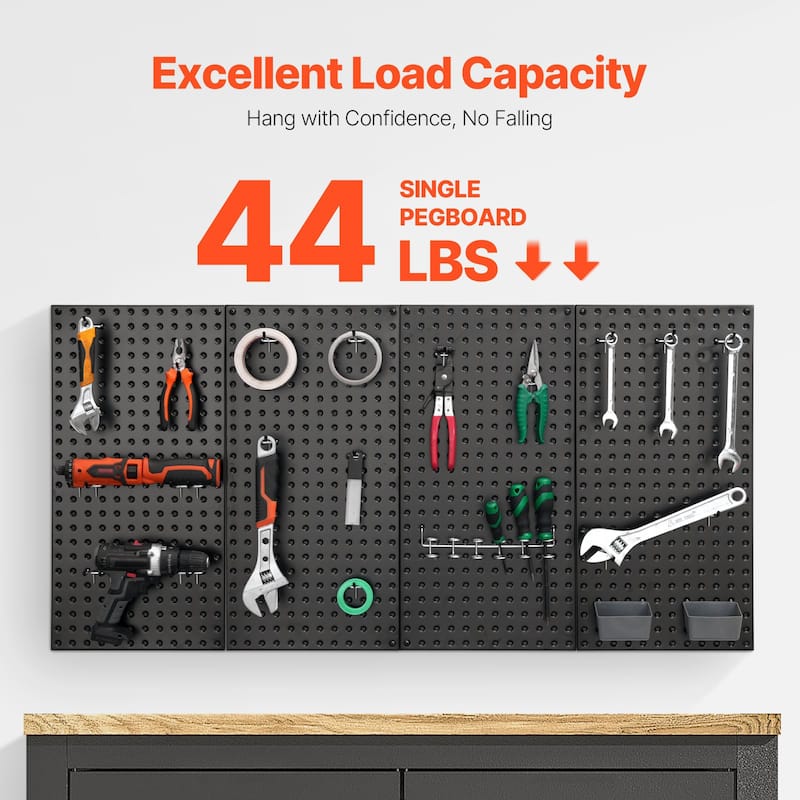 Black Steel Pegboard Panel, Wall Mount for Garage Tool Storage
