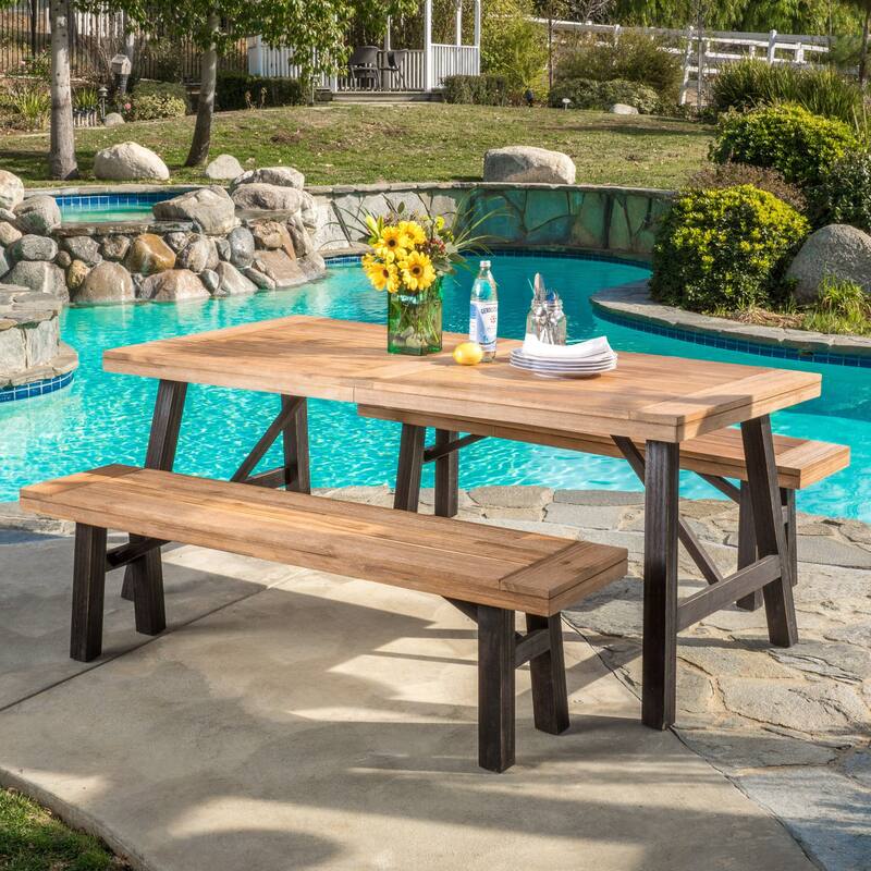 Boracay Outdoor 3-piece Dining Set by Christopher Knight Home - Teak Finish Top/Brushed Grey Frame