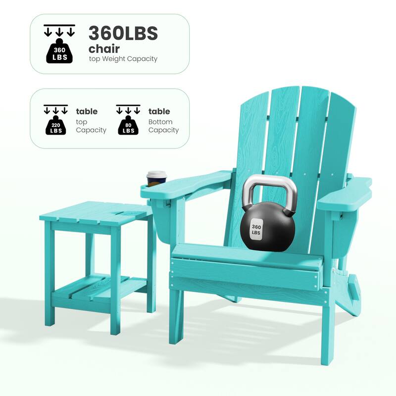 5-Piece Adjustable Plastic Patio Adirondack Chairs With Side Table Set