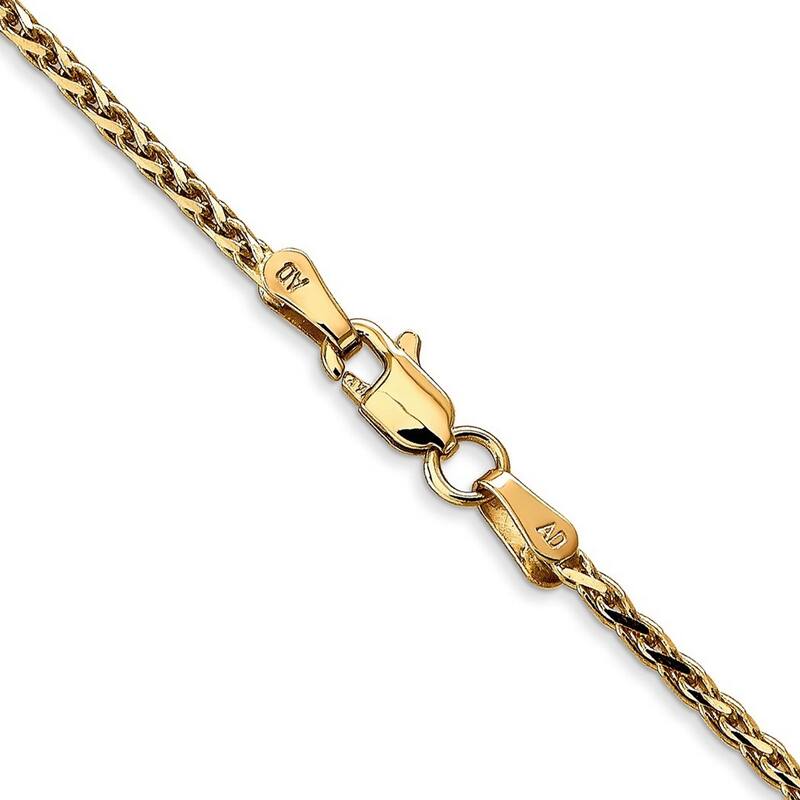 Curata 14k Yellow Gold Solid Lobster Claw Closure 1.9mm Round Sparkle Cut Wheat Chain Bracelet