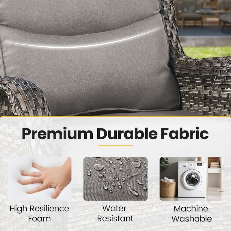 Outdoor Swivel Patio Chair with Coffee Table- Beige cushion - Grey