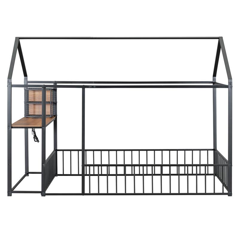 Montessori House Bed Playhouse Bed with Desk, Power Outlets