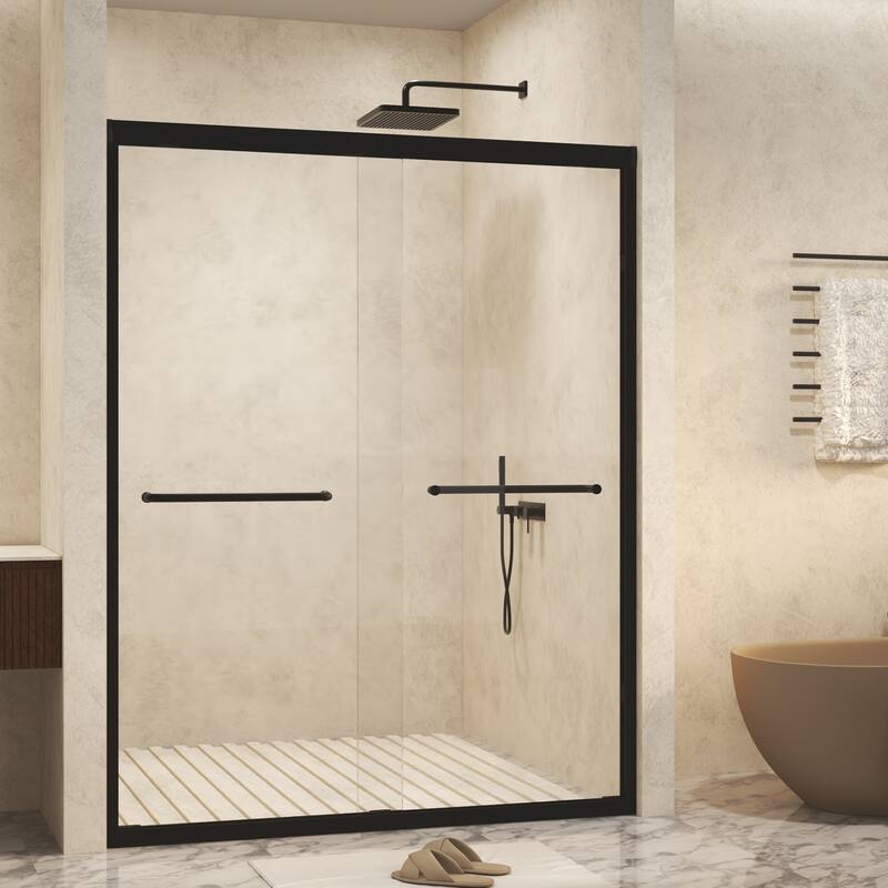 Double Sliding Framed Shower Door in Matte Black Finish