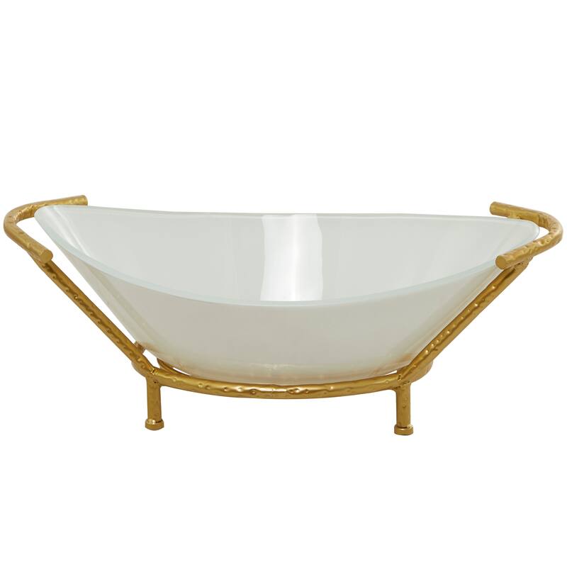 CosmoLiving by Cosmopolitan Glass Kitchen Serving Bowl with Gold or Brown Metal Stand and Ring Feet - Clear or White