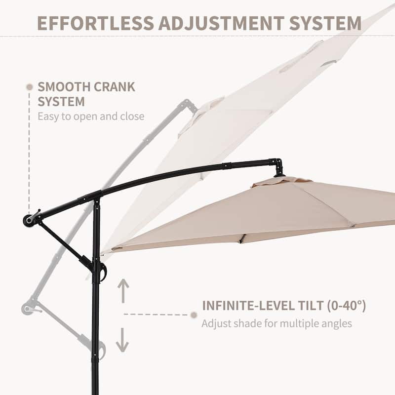 Ainfox 10ft Offset Hanging Market Patio Umbrella With Base