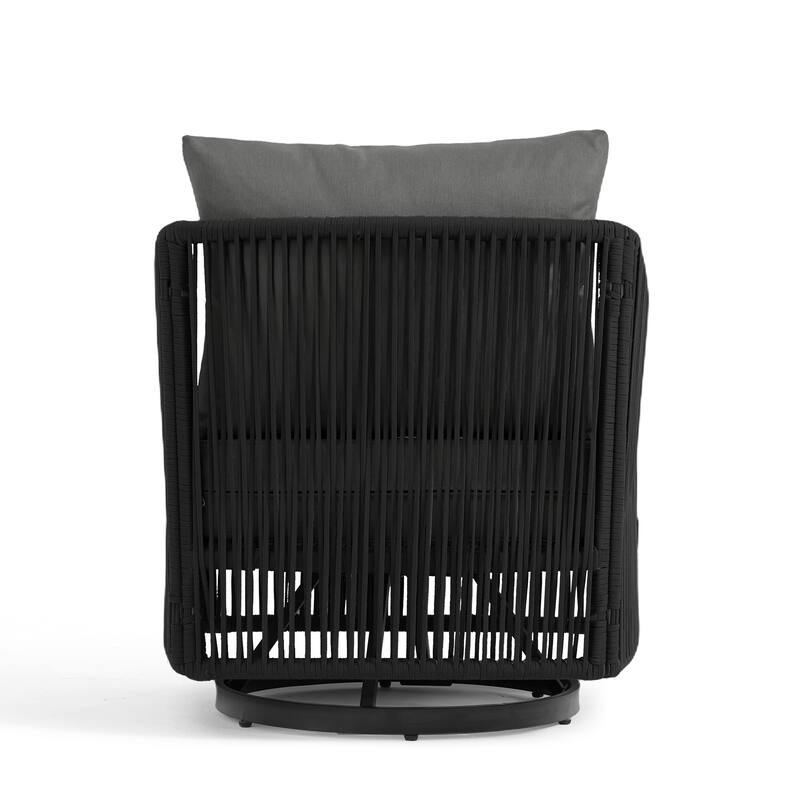 3-Piece Outdoor Rattan Swivel Lounge Chair Set Barrel Chairs for Backyard