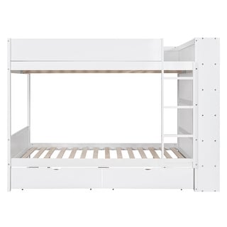 Elegance Design Full over Full Bunk Bed with 2 Drawers and Multi-layer Cabinet